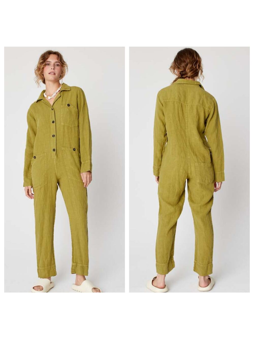 Back Beat Co. Linen Utility Jumpsuit Pistachio Sz Small S